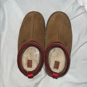 UGG Tan Loafers with Red Trim